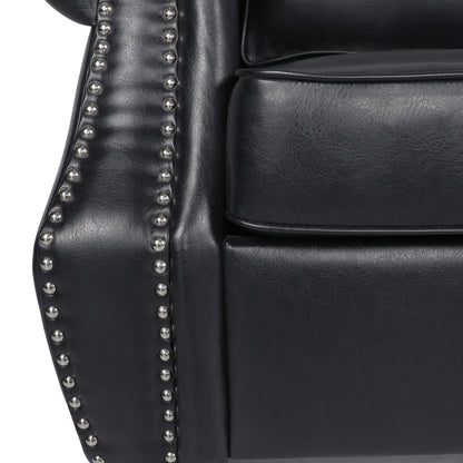 Canapé 3 places en similicuir avec pieds en bois de bouleau et clous décoratifs