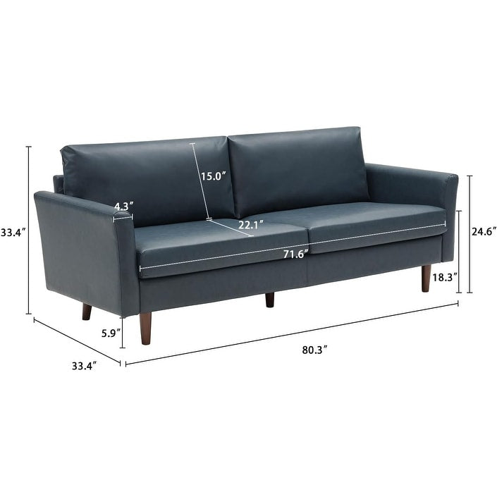 Canapé 3 places en similicuir avec pieds en bois et coussins rembourrés