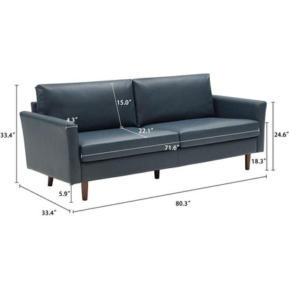 Canapé 3 places en similicuir avec pieds en bois et coussins rembourrés