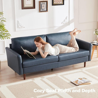 Canapé 3 places en similicuir avec pieds en bois et coussins rembourrés