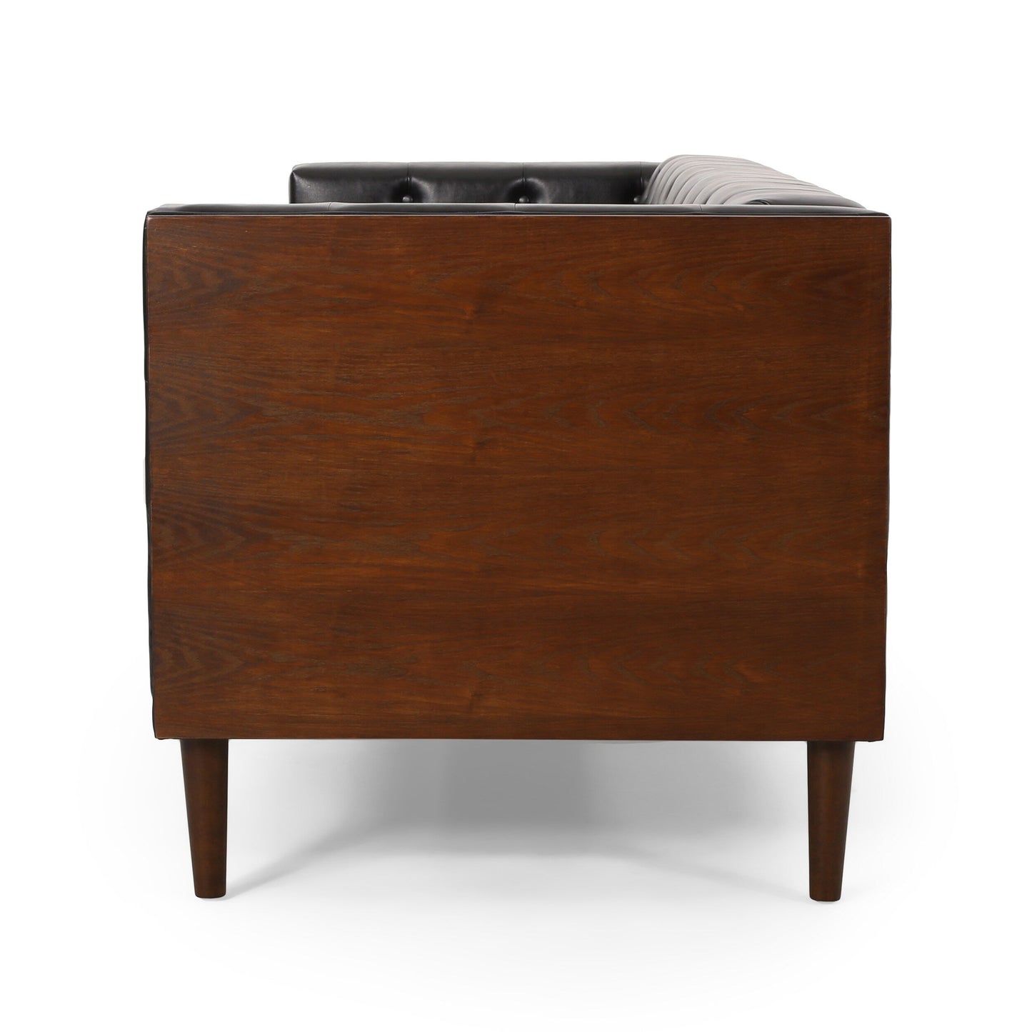 Canapé 3 places capitonné en similicuir avec pieds en bois de bouleau