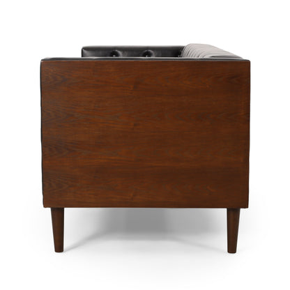 Canapé 3 places capitonné en similicuir avec pieds en bois de bouleau