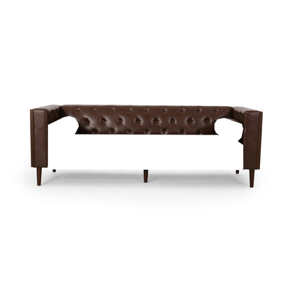 Canapé 3 places capitonné en similicuir avec pieds en bois de bouleau