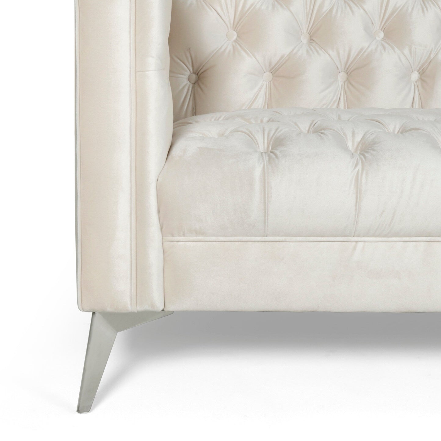 Canapé 3 places capitonné en similicuir avec pieds en fer en forme de T