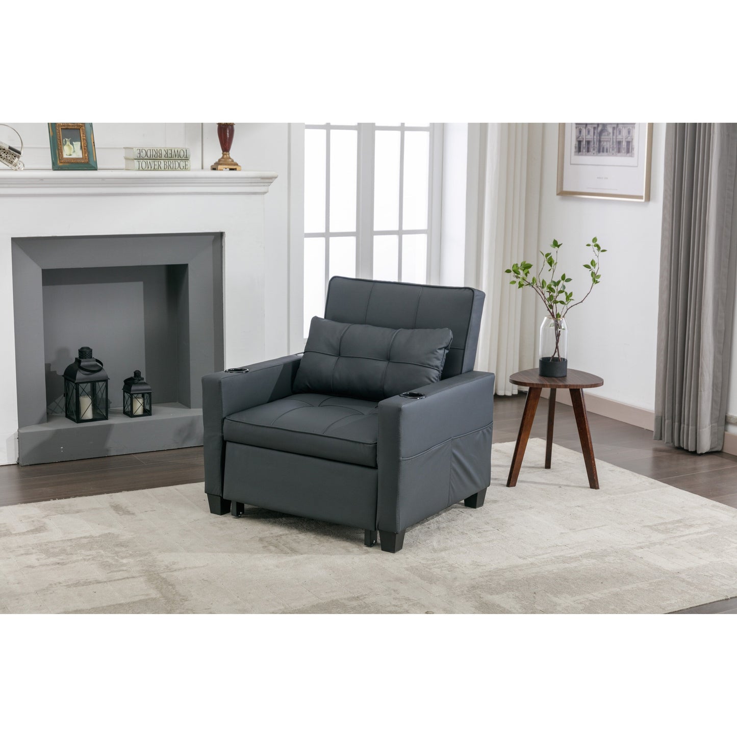 Canapé-lit convertible en similicuir avec ports USB