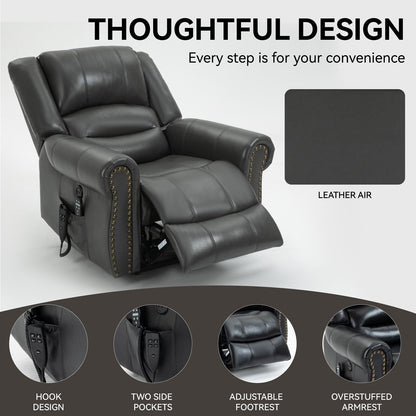 Fauteuil inclinable électrique à double moteur en similicuir avec massage thermique, ports USB et positions d'inclinaison infinies
