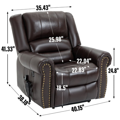 Fauteuil inclinable électrique à double moteur en similicuir avec massage thermique, ports USB et positions d'inclinaison infinies