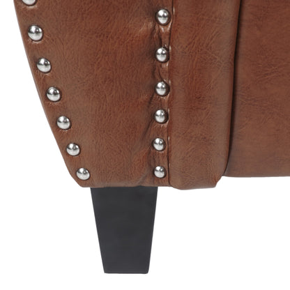 Canapé causeuse en similicuir avec pieds en bois de bouleau et clous décoratifs