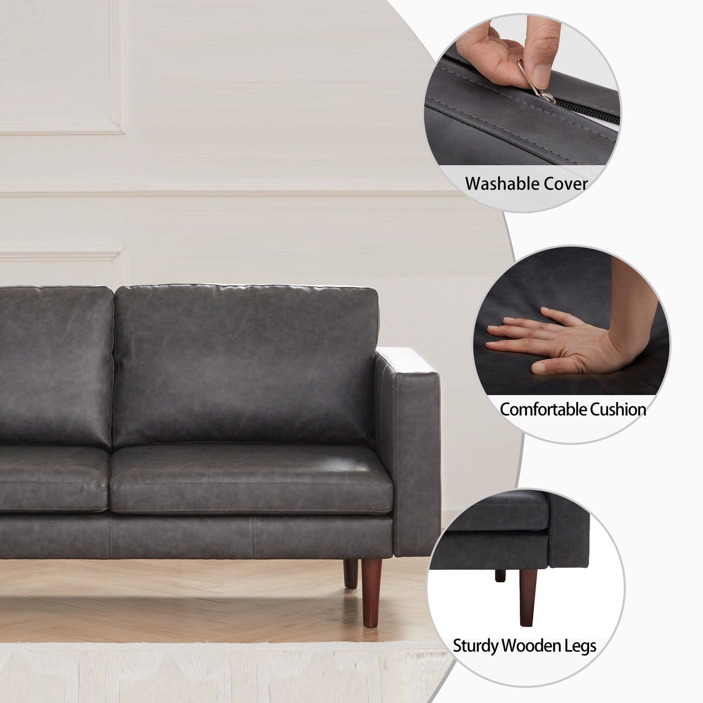 Canapé causeuse en similicuir avec cadre en bois et coussin rembourré