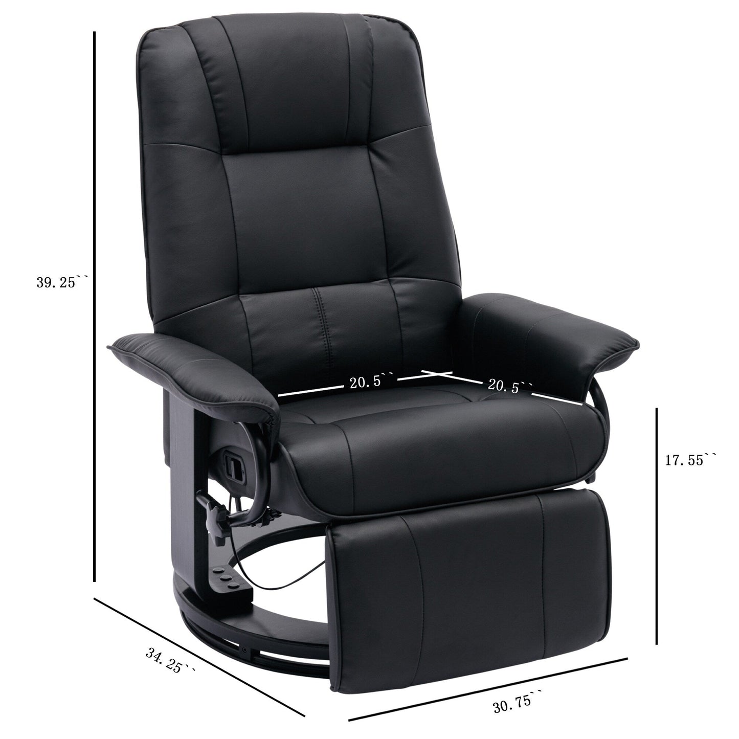 Fauteuil inclinable manuel pivotant et réglable en similicuir avec repose-pieds - 30,70 x 34,30 x 35,00