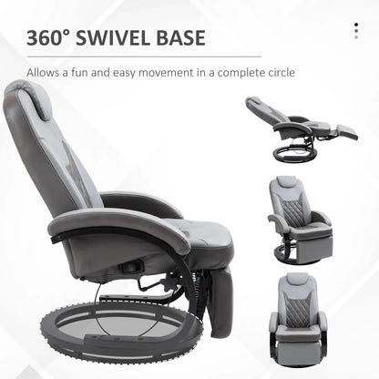 Fauteuil inclinable manuel en similicuir, pivotant et réglable, avec repose-pieds