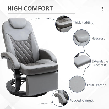 Fauteuil inclinable manuel en similicuir, pivotant et réglable, avec repose-pieds