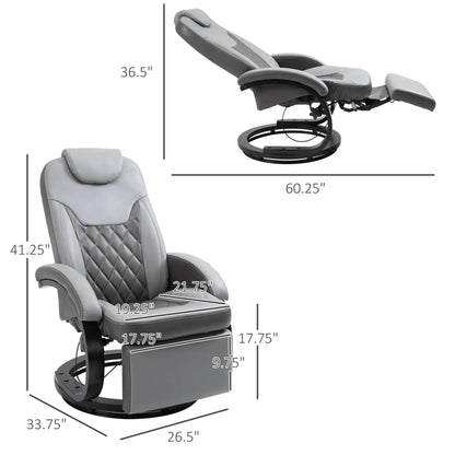 Fauteuil inclinable manuel en similicuir, pivotant et réglable, avec repose-pieds