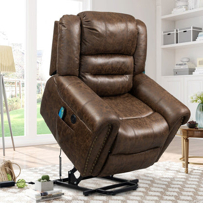 Fauteuil inclinable électrique surdimensionné en similicuir avec télécommande, massage et chauffage