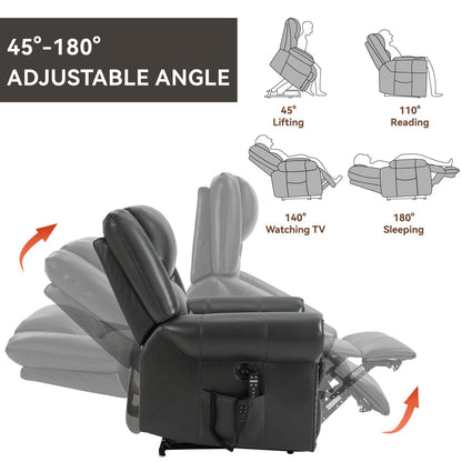 Fauteuil inclinable électrique en similicuir avec double moteur, massage thermique, ports USB et inclinaison infinie pour personnes âgées