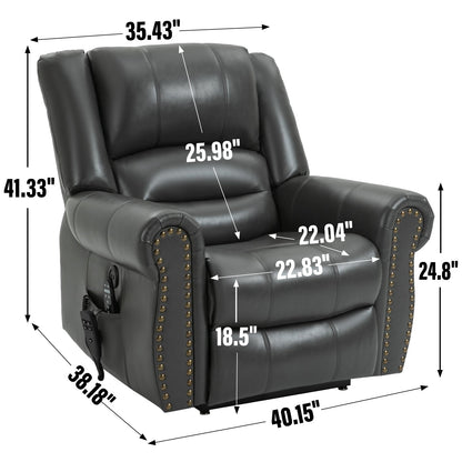 Fauteuil inclinable électrique en similicuir avec double moteur, massage thermique, ports USB et inclinaison infinie pour personnes âgées