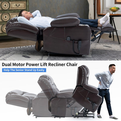 Fauteuil inclinable électrique en similicuir avec massage, chauffage, deux moteurs et porte-gobelets