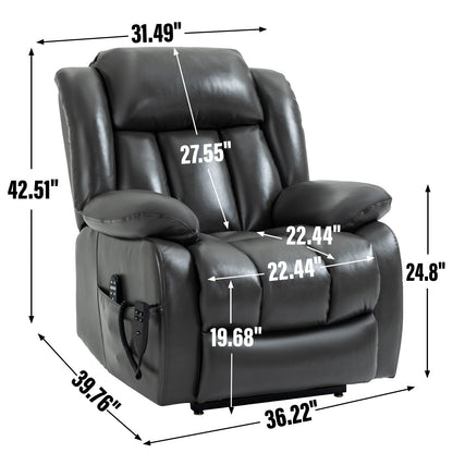 Fauteuil inclinable électrique en similicuir avec massage et chauffage lombaire