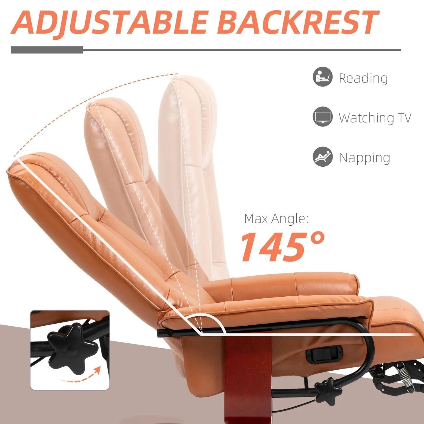 Fauteuil inclinable pivotant en similicuir avec repose-pieds et accoudoirs