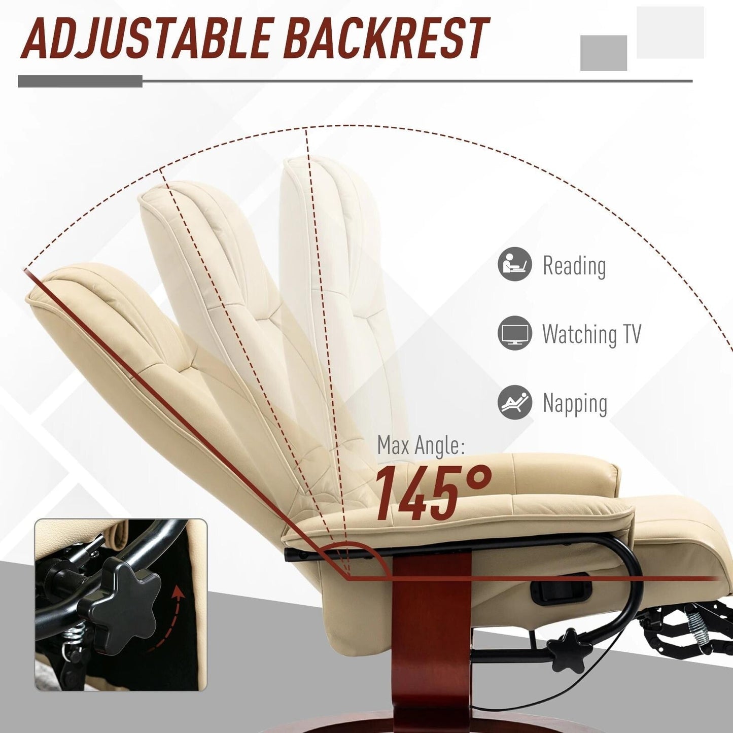 Fauteuil inclinable pivotant en similicuir avec repose-pieds et accoudoirs