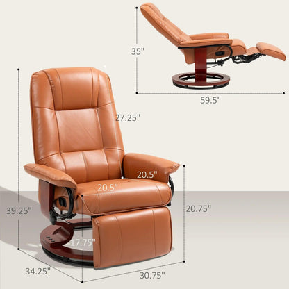 Fauteuil inclinable pivotant en similicuir avec repose-pieds et accoudoirs