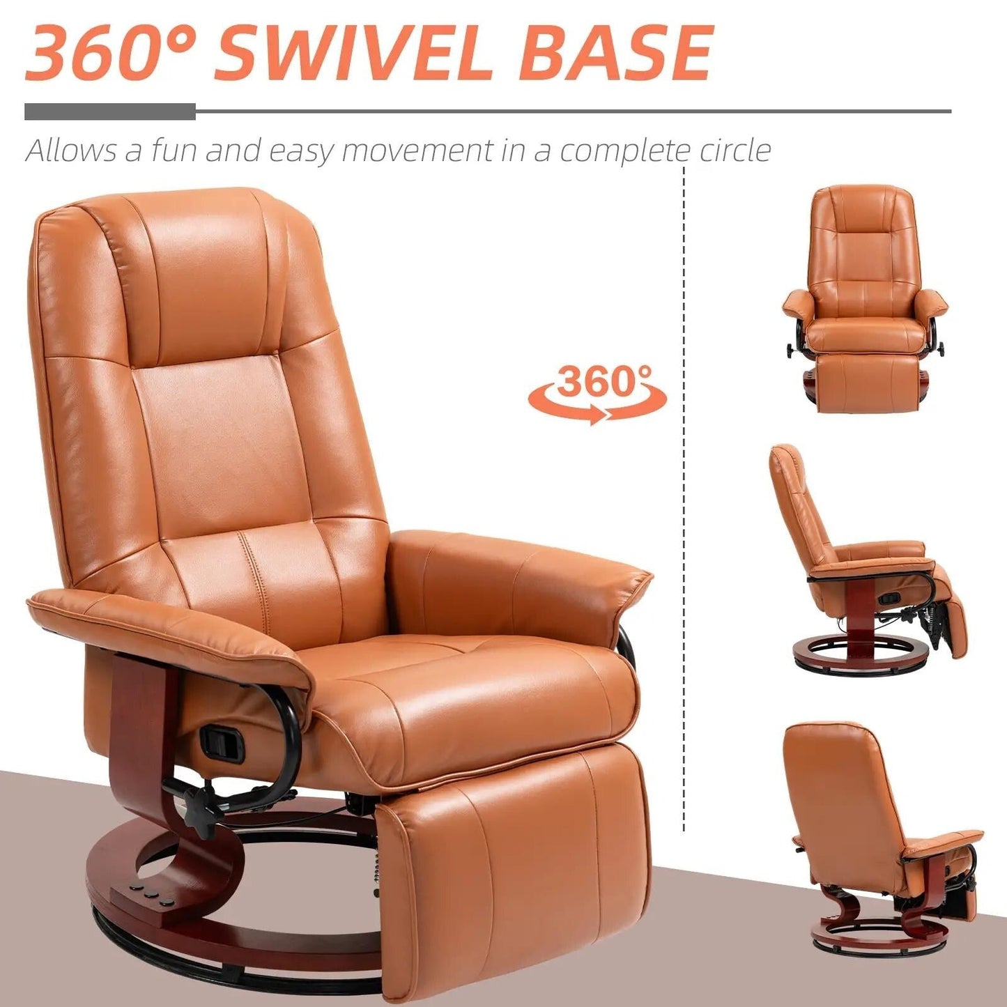 Fauteuil inclinable pivotant en similicuir avec repose-pieds et accoudoirs