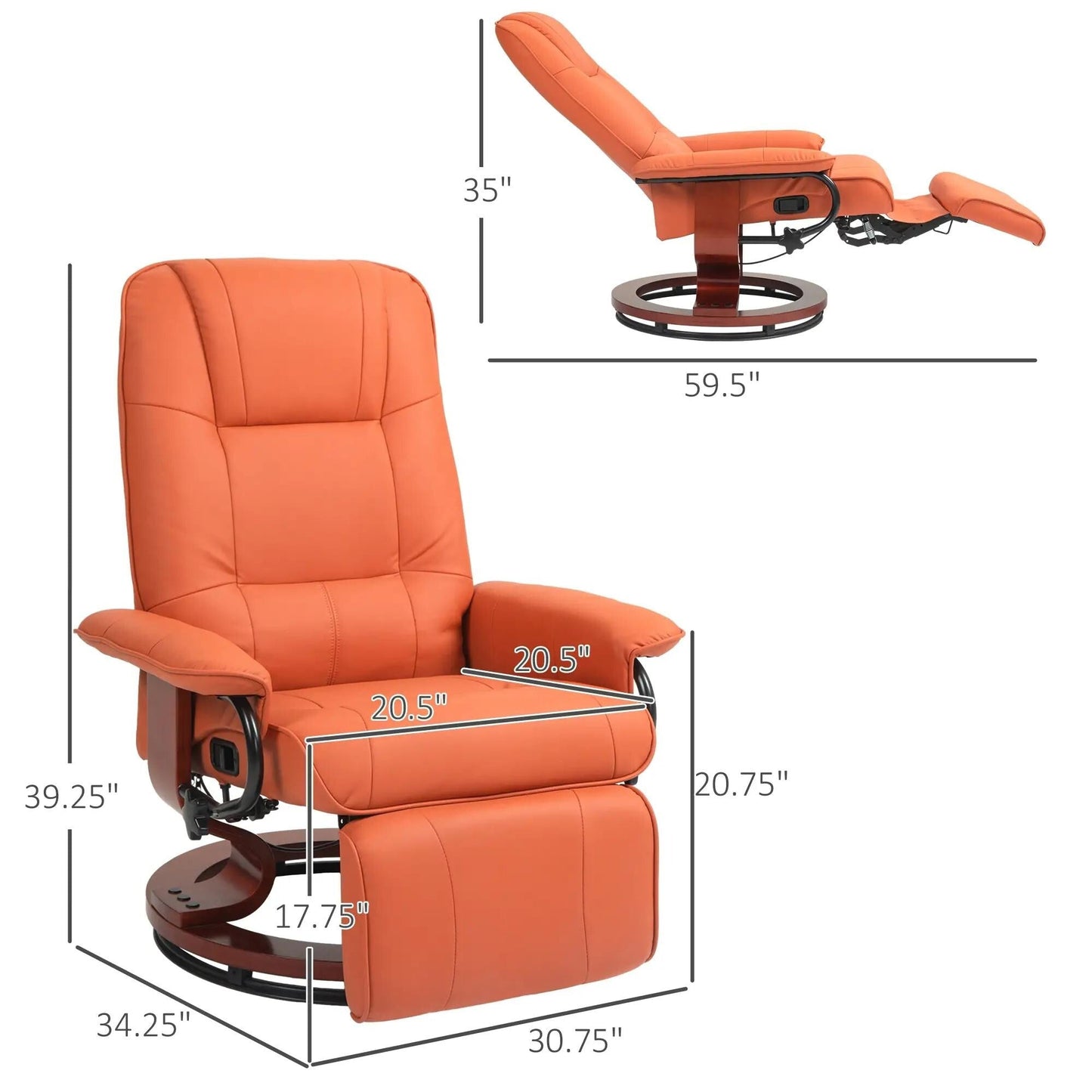 Fauteuil inclinable pivotant en similicuir avec repose-pieds et accoudoirs