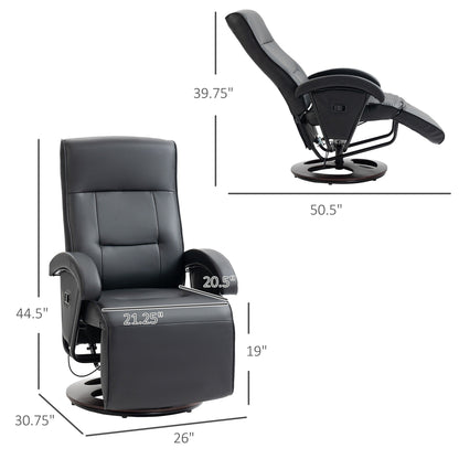 Fauteuil inclinable en similicuir, pivotant et réglable à 135°, avec repose-pieds, assise et accoudoirs rembourrés et base en bois pour le salon