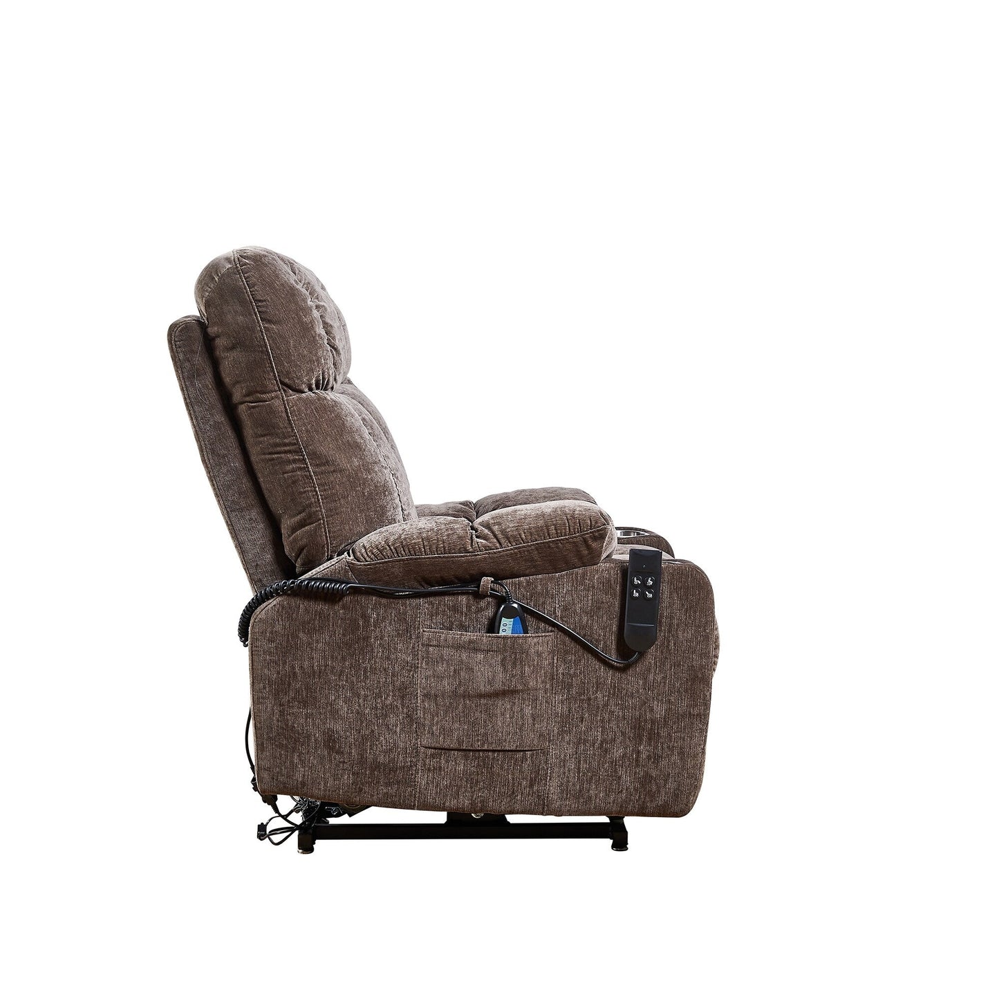 Fauteuil inclinable en similicuir, chaise longue pivotante réglable avec repose-pieds, accoudoirs et base en bois enveloppée pour le salon