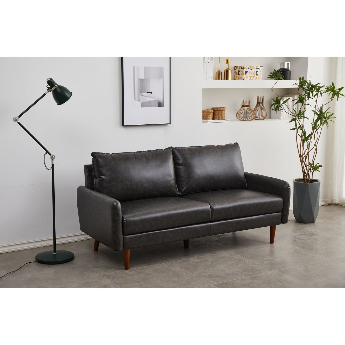 Canapé à accoudoirs carrés en similicuir de 70 po