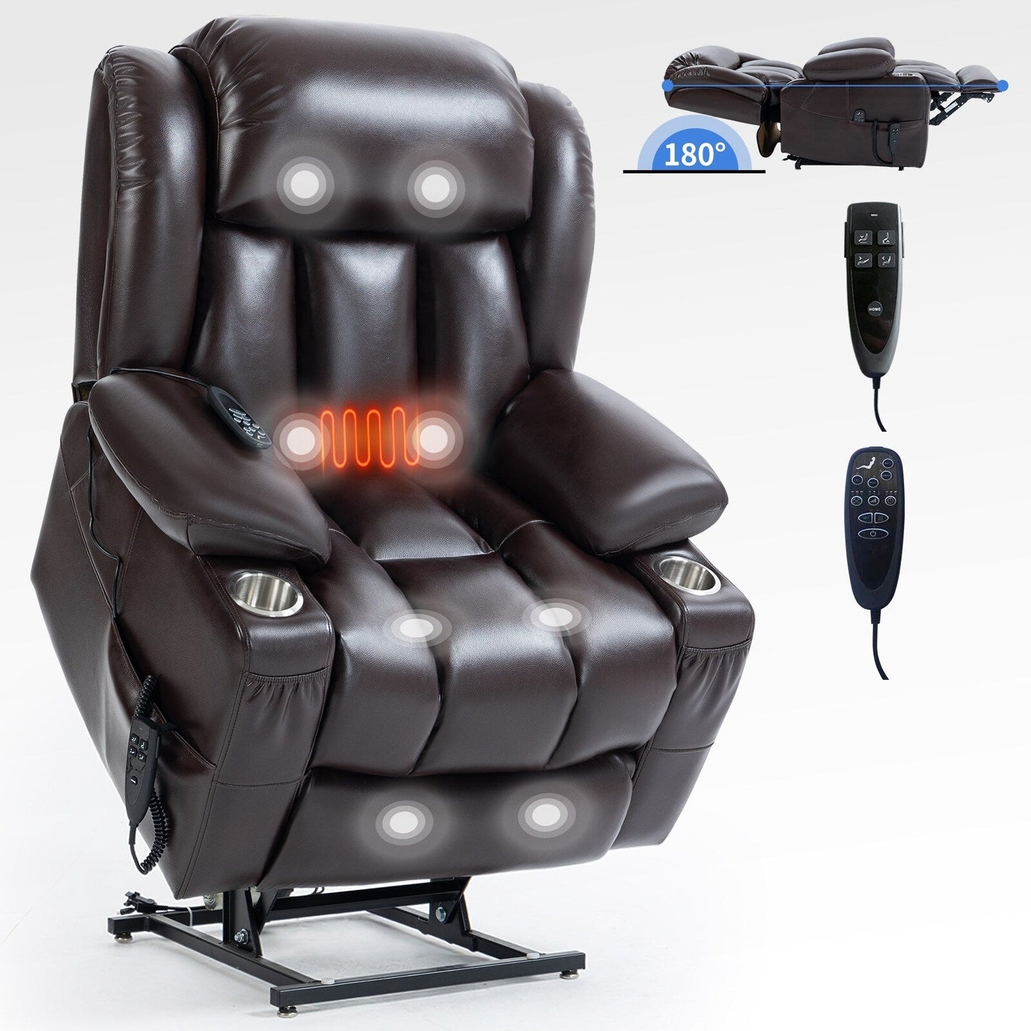 Fauteuil inclinable électrique en similicuir avec massage, chauffage et deux moteurs