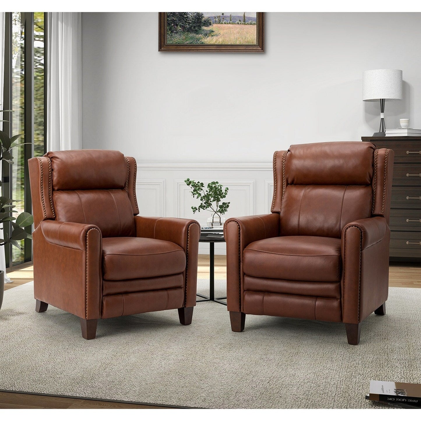 Felisa 32.48 Fauteuil inclinable manuel en cuir véritable, lot de 2