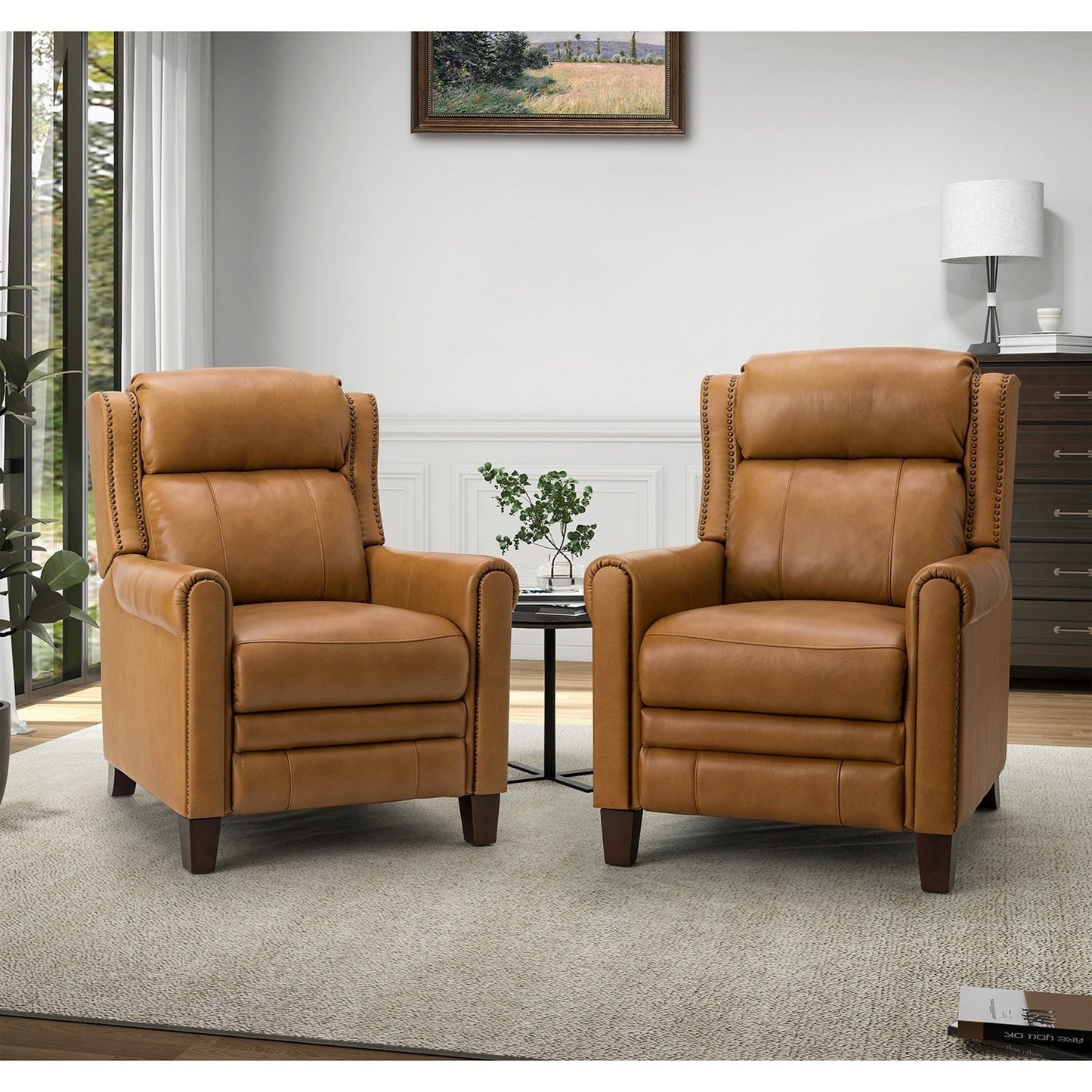 Felisa 32.48 Fauteuil inclinable manuel en cuir véritable, lot de 2