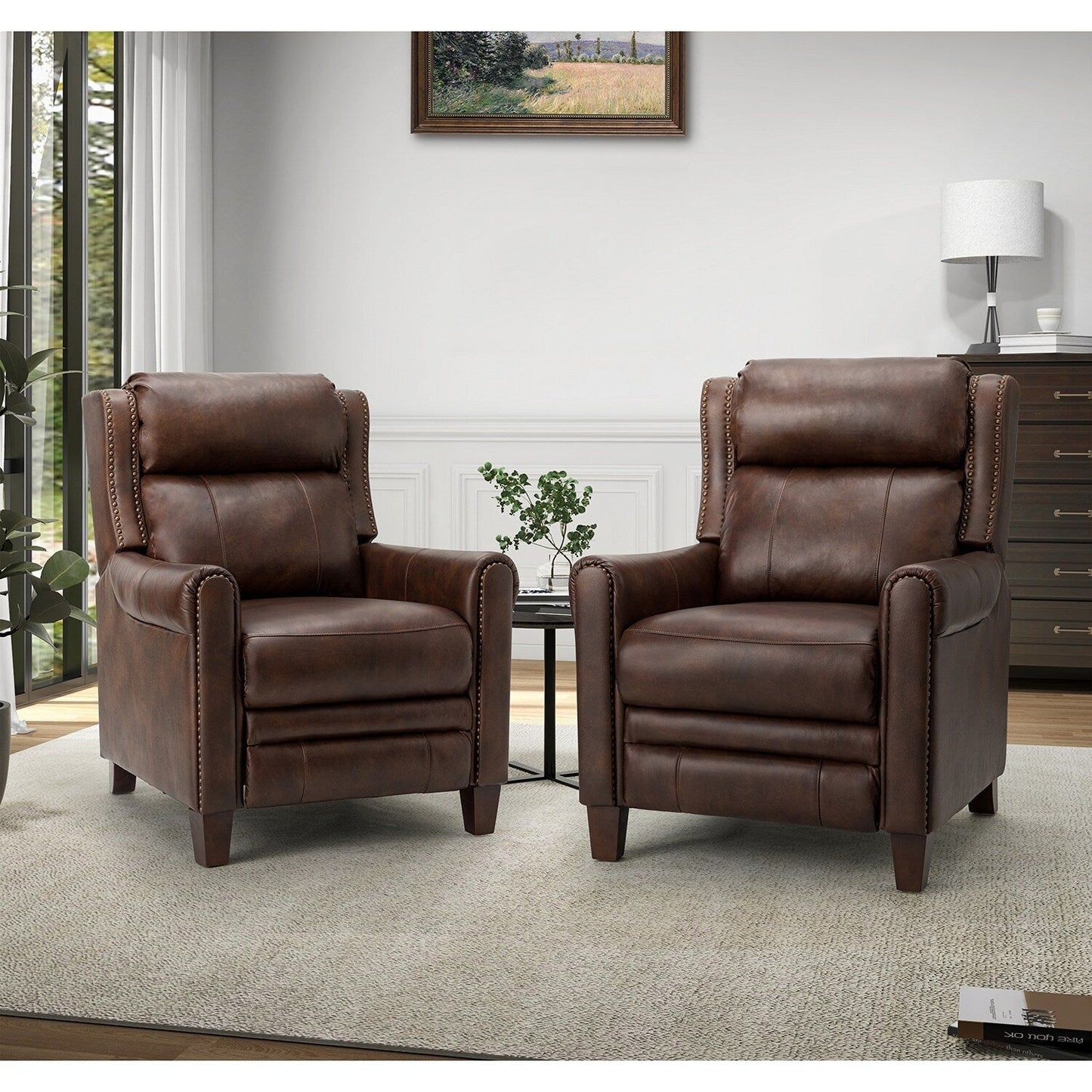 Felisa 32.48 Fauteuil inclinable manuel en cuir véritable, lot de 2