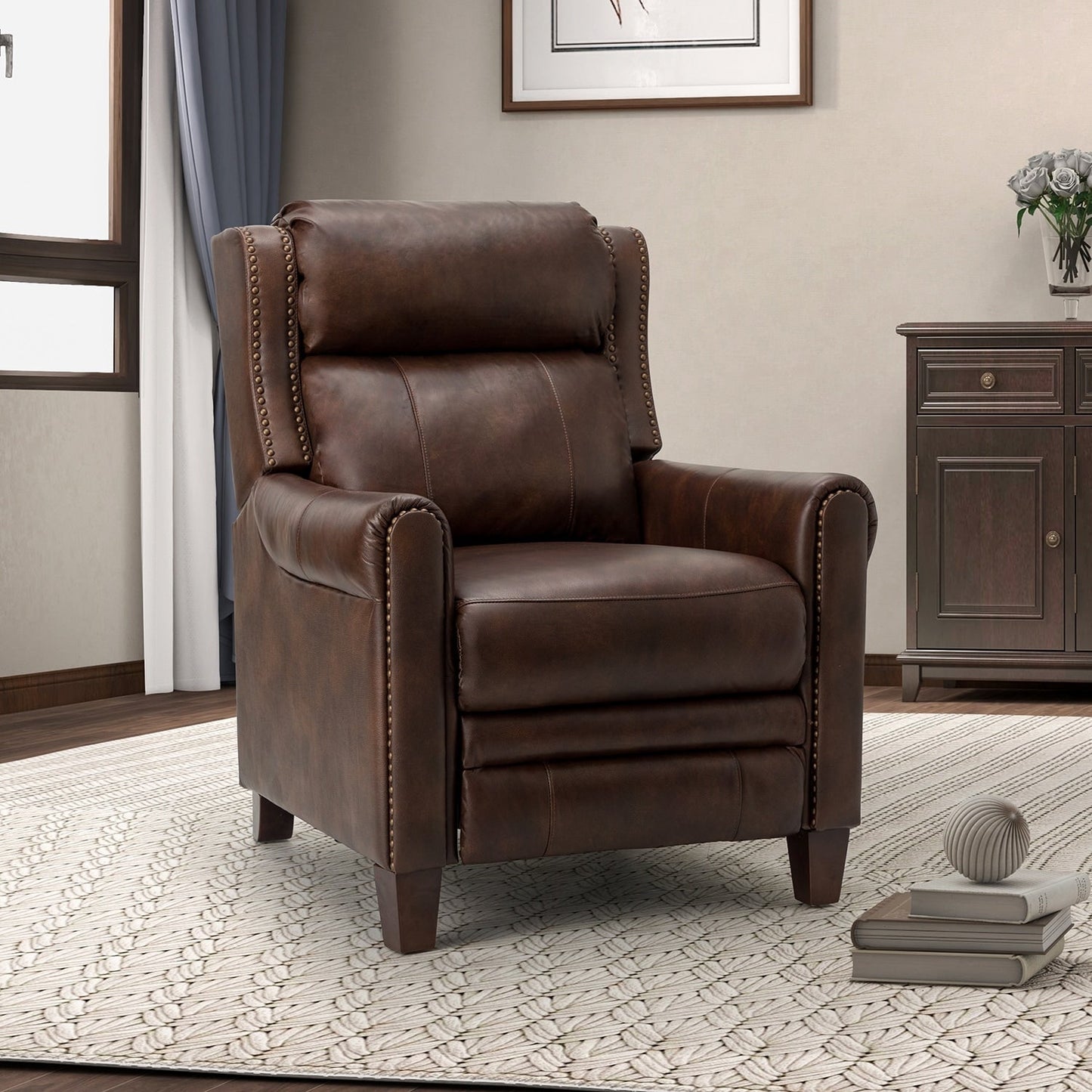 Fauteuil inclinable manuel large en cuir véritable Felisa 32,48