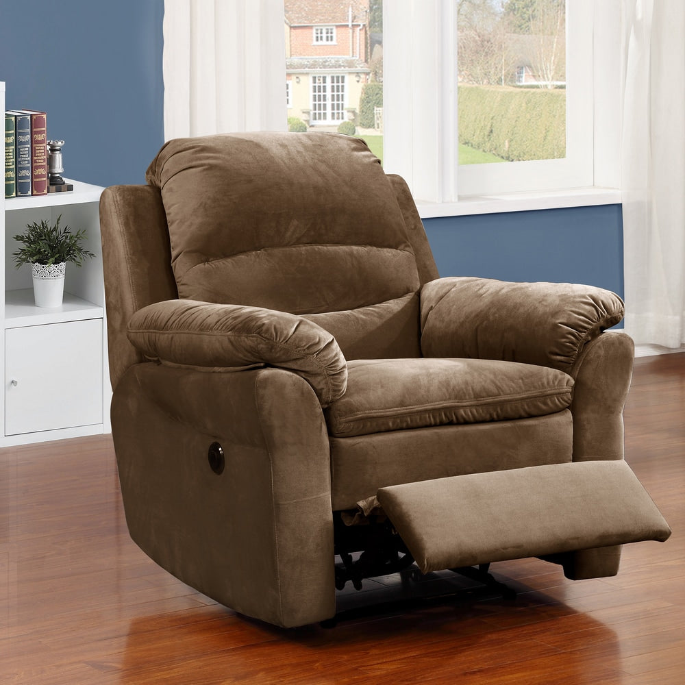 Fauteuil inclinable électrique transitionnel en tissu marron Roseway de Copper Grove