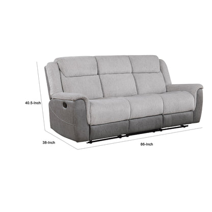Canapé inclinable manuel Feo avec console, microfibre blanc gris, 86 pouces