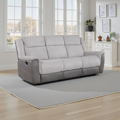 Canapé inclinable manuel Feo avec console, microfibre blanc gris, 86 pouces