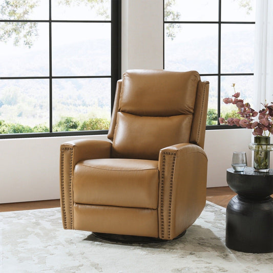 Fauteuil inclinable pivotant à oreilles Fiacro 30.31 en cuir véritable, large et moderne, avec garnitures cloutées