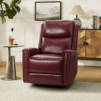 Fauteuil inclinable pivotant à oreilles Fiacro 30.31 en cuir véritable, large et moderne, avec garnitures cloutées