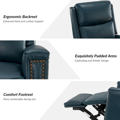 Fauteuil inclinable pivotant à oreilles Fiacro 30.31 en cuir véritable, large et moderne, avec garnitures cloutées