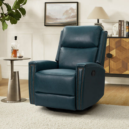 Fauteuil inclinable pivotant à oreilles Fiacro 30.31 en cuir véritable, large et moderne, avec garnitures cloutées