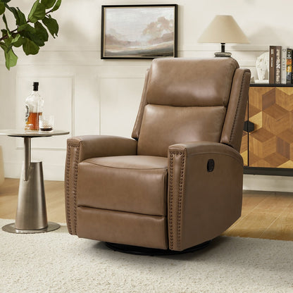 Fauteuil inclinable pivotant à oreilles Fiacro 30.31 en cuir véritable, large et moderne, avec garnitures cloutées