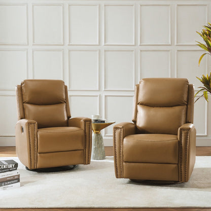 Fauteuil inclinable pivotant à oreilles Fiacro 30.31 en cuir véritable, large et moderne, avec garnitures cloutées, lot de 2