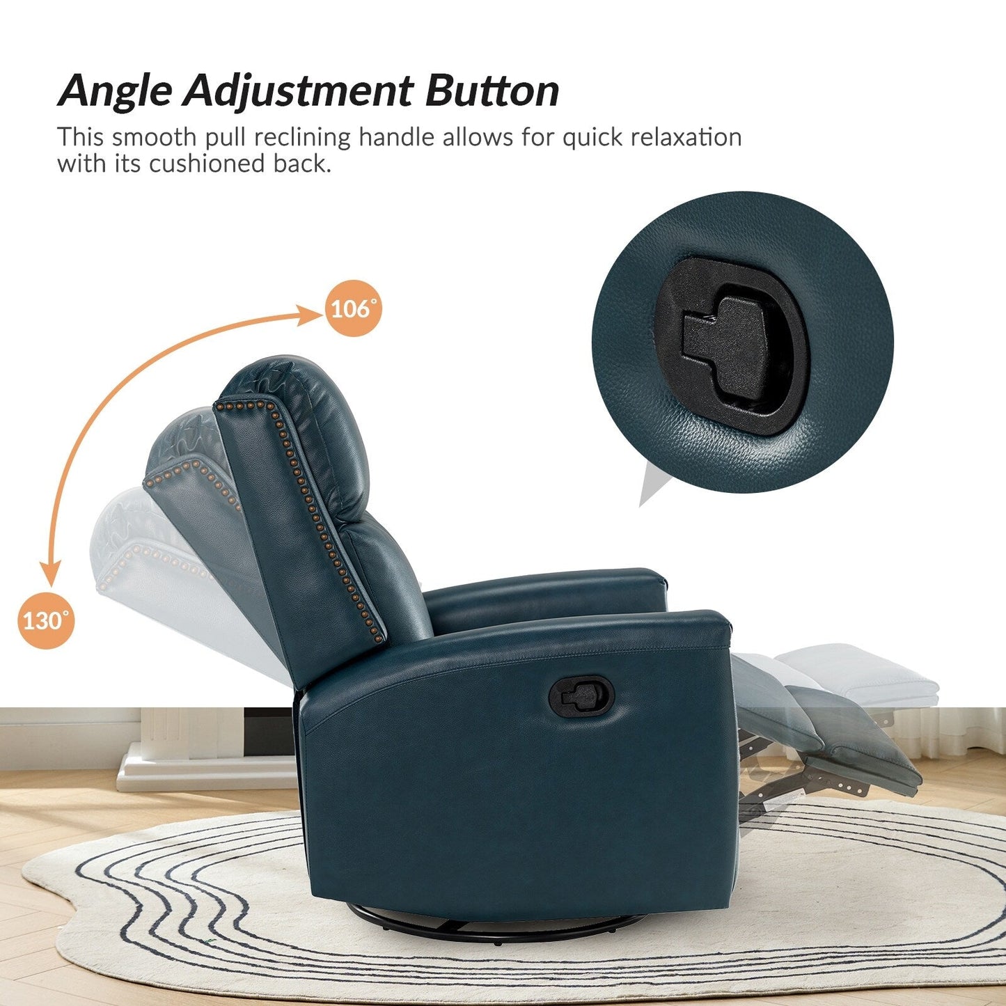 Fauteuil inclinable pivotant à oreilles Fiacro 30.31 en cuir véritable, large et moderne, avec garnitures cloutées, lot de 2