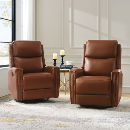 Fauteuil inclinable pivotant à oreilles Fiacro 30.31 en cuir véritable, large et moderne, avec garnitures cloutées, lot de 2