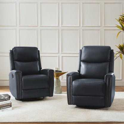 Fauteuil inclinable pivotant à oreilles Fiacro 30.31 en cuir véritable, large et moderne, avec garnitures cloutées, lot de 2