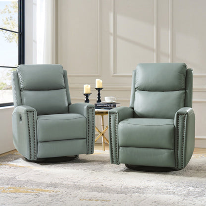 Fauteuil inclinable pivotant à oreilles Fiacro 30.31 en cuir véritable, large et moderne, avec garnitures cloutées, lot de 2