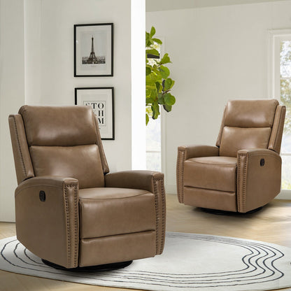 Fauteuil inclinable pivotant à oreilles Fiacro 30.31 en cuir véritable, large et moderne, avec garnitures cloutées, lot de 2