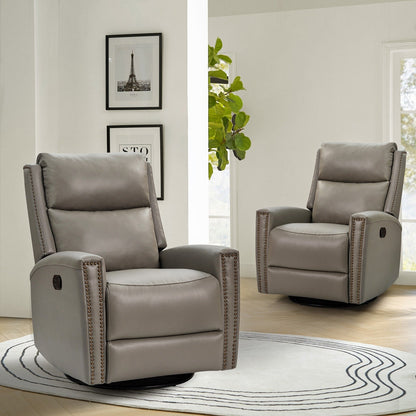 Fauteuil inclinable pivotant à oreilles Fiacro 30.31 en cuir véritable, large et moderne, avec garnitures cloutées, lot de 2